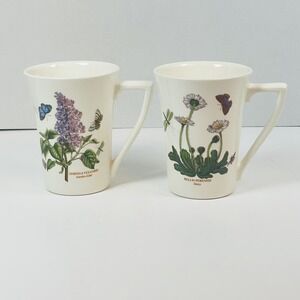Pair Portmeirion Botanic Garden Daisy‎ & Lilac Butterflies Mandarin Mug Cup Lot